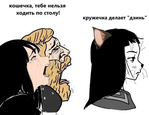 Кошечка и кружечка делают дзинь