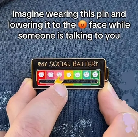 Social Battery Angry Face Pin