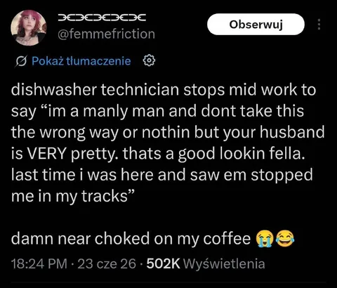 Dishwasher Technician Compliments Husband