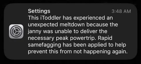 iToddler Unexpected Meltdown Notification