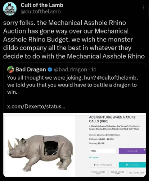 Mechanical Asshole Rhino Auction
