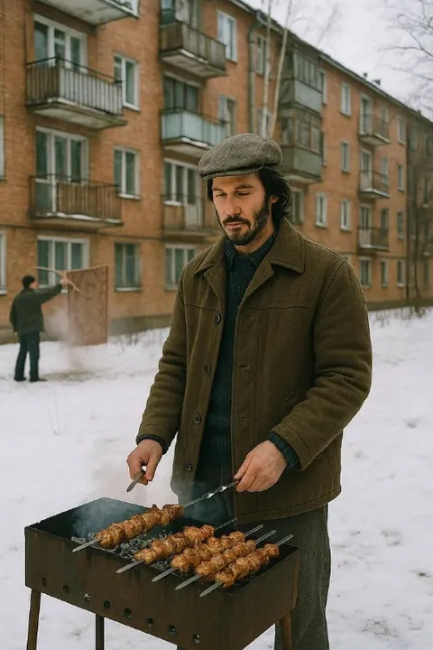 Киану Ривз жарит шашлык