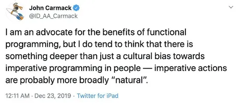 Functional Programming Advocate Concedes Imperative Nature