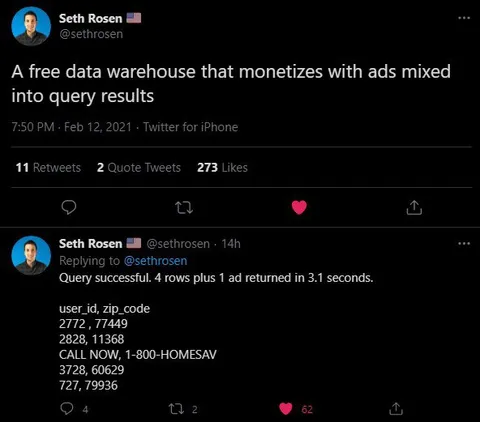 Free Data Warehouse With Ads