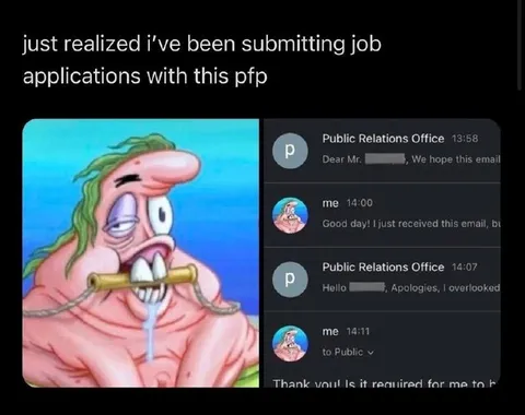 Patrick Star Job Application PFP