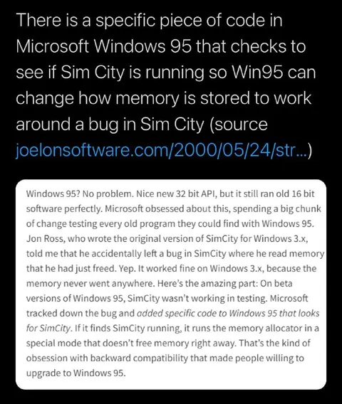 Windows 95 Runs SimCity Specifically