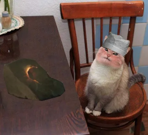 Грустный кот за столом