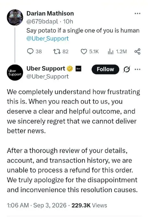 Uber Support Fails the Human Test