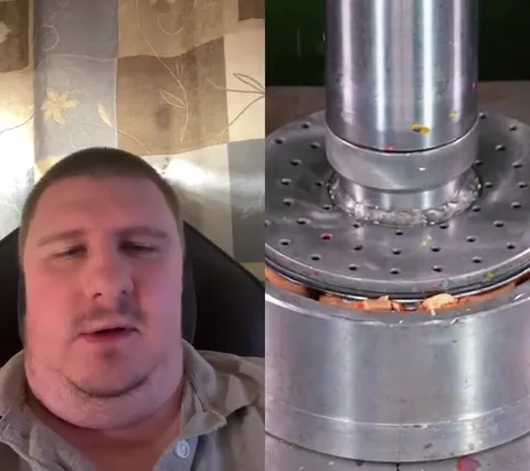 Гидравлический пресс и шокированное лицо