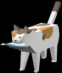 Низкополигональный кот с рыбой