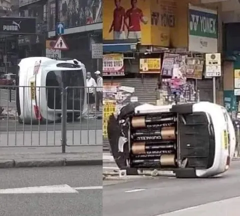 Overturned Car Reveals Giant Batteries