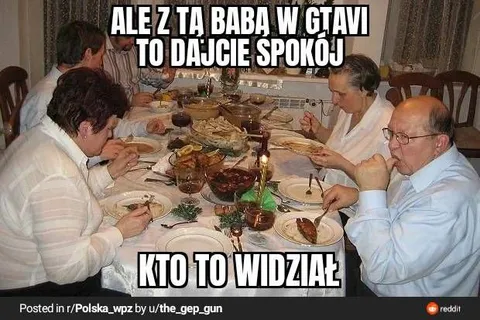 Baba w głowie przy stole