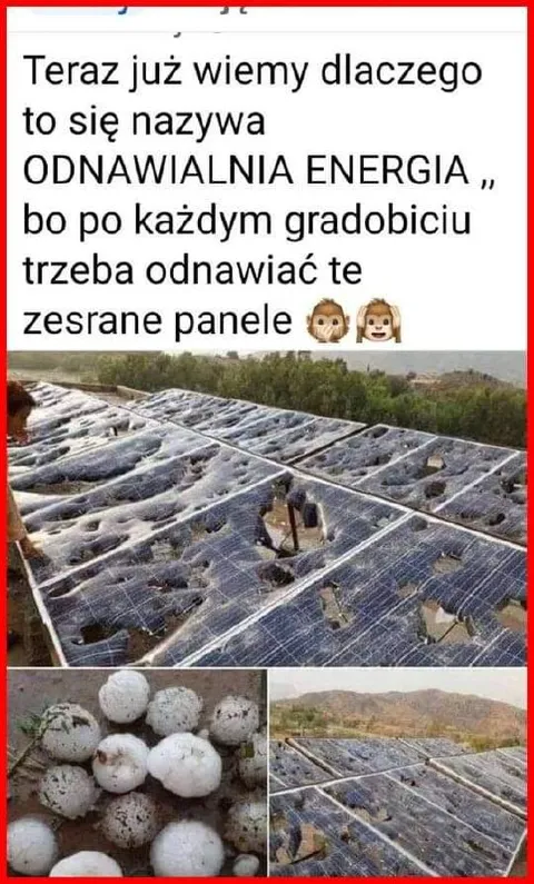 Gradobicie niszczy panele