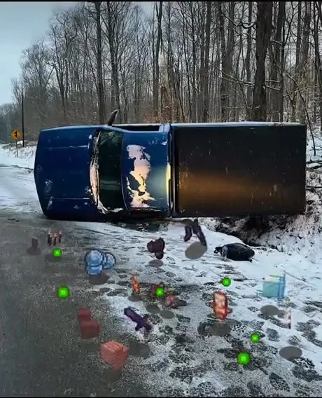 Перевёрнутый фургон и хаос на дороге