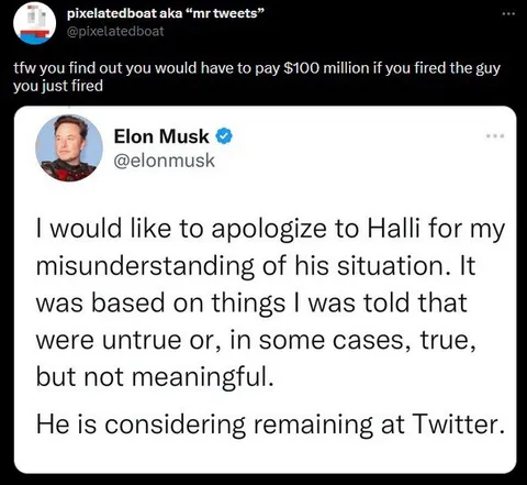 Elon Musk Regrets Firing Someone