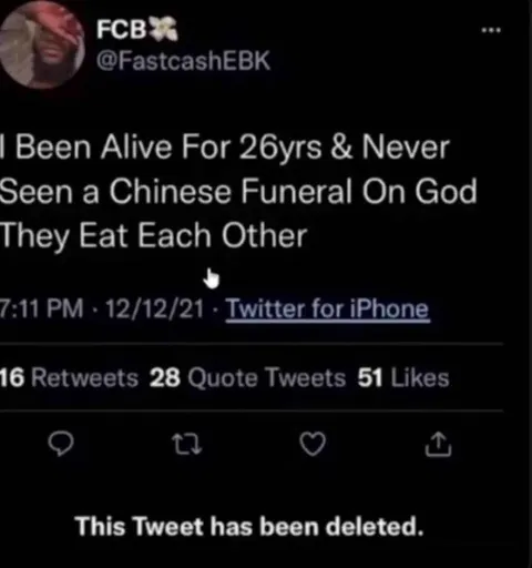Chinese Funeral Misconception Tweet