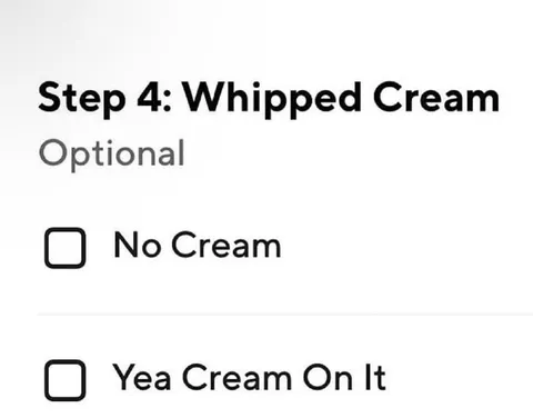Whipped Cream Checkbox Choice