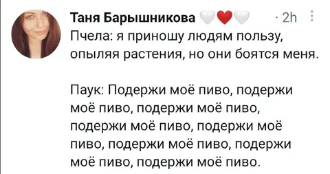 Пчела приносит пользу, а паук просит пиво