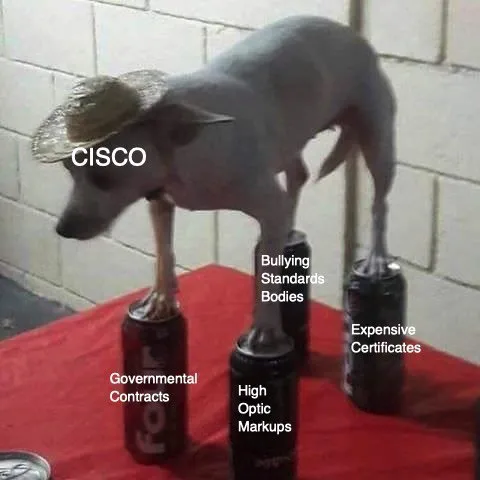 Cisco Dog on Corporate Pillars