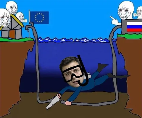 Дайвер перерезает трубу между ЕС и Россией