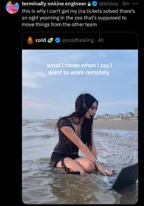 Egirl Working Remotely at Sea