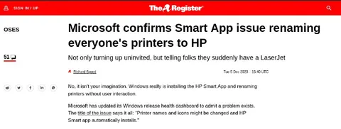 Windows Renames Printers to HP