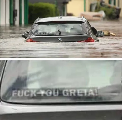 Flooded BMW Says Fuck You Greta