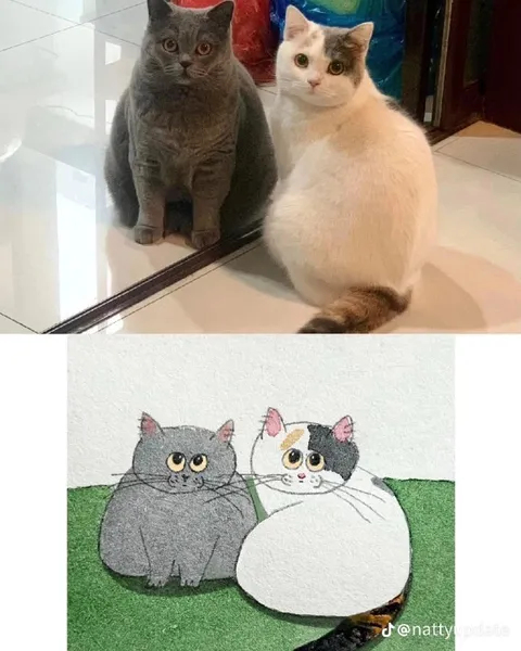 Коты в жизни и на рисунке