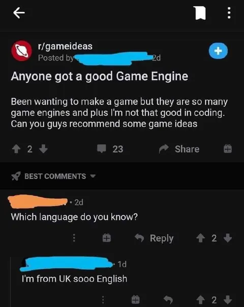 UK English Game Engine Advice