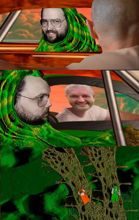 Змей в машине с друзьями