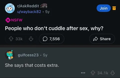 Cuddling After Sex Costs Extra