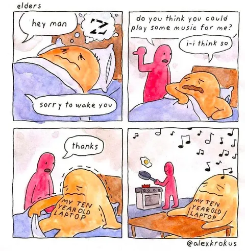 Ten-Year-Old Laptop Plays Music