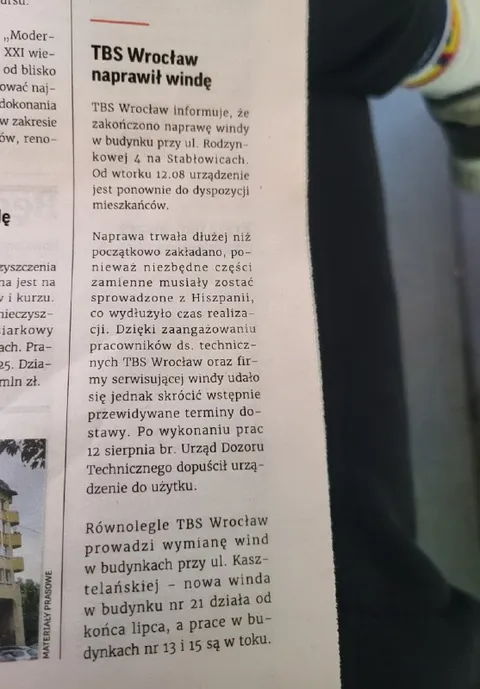 TBS Wrocław naprawił windę
