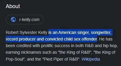 R. Kelly Search Result Screenshot