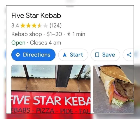Five Star Kebab with 3.4 Rating