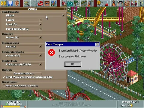 RollerCoaster Tycoon Access Violation