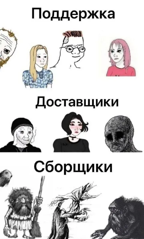 Поддержка, доставщики и сборщики