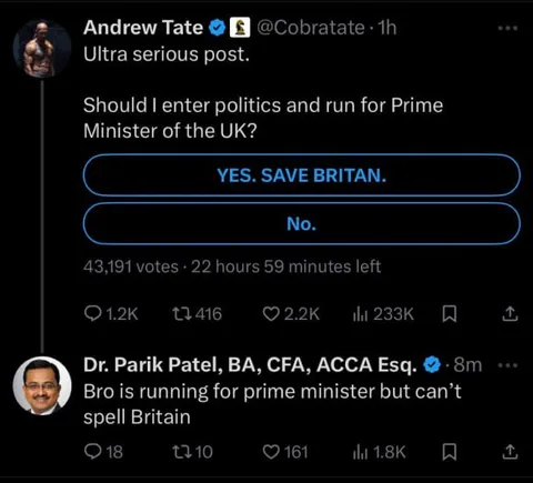 Andrew Tate Spells Britain Wrong