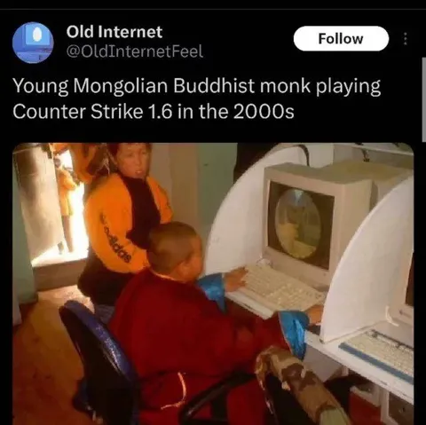 Mongolian Monk Playing Counter-Strike