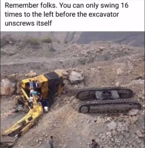 Excavator Spins Itself Apart