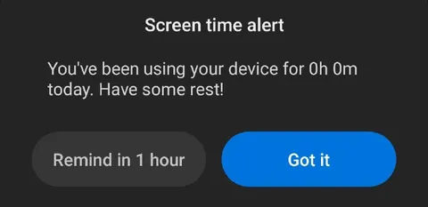 Screen Time Alert After Zero Minutes
