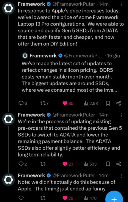 Framework Apple Price Increase Damage Control