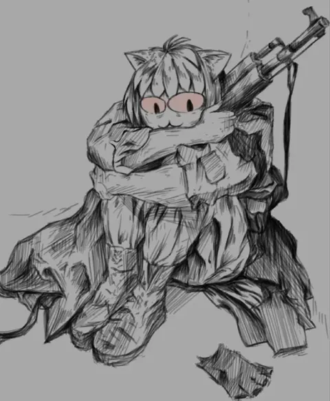 Котёнок-солдат с винтовкой