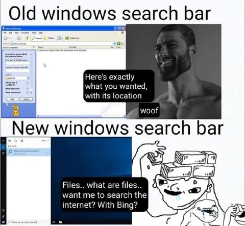 Old Windows Search Bar vs Bing