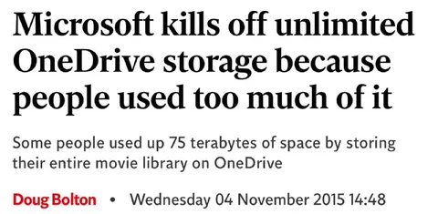 Microsoft kills unlimited OneDrive storage