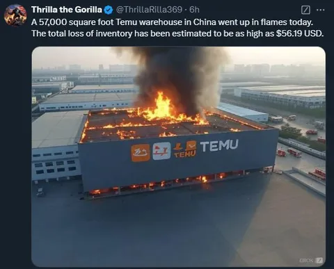 Temu Warehouse Goes Up in Flames