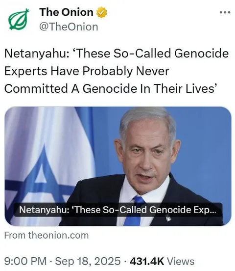 Netanyahu Genocide Experts Onion Headline
