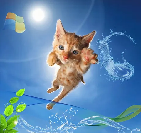 Котёнок прыгает в воду