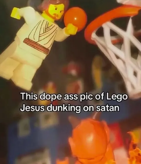 Lego Jesus Dunking on Satan