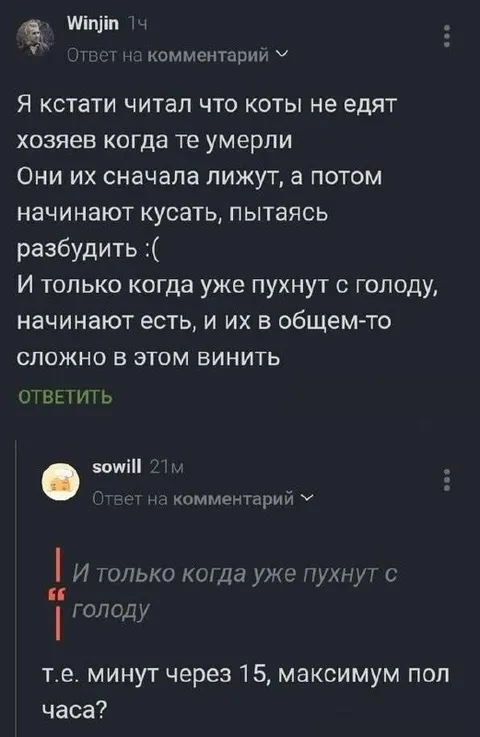 Коты начинают есть хозяев